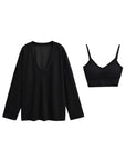 Basic Bae V-Neck Dropped Shoulder Long Sleeve Sweatshirt with Bra