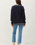 Be Cool Contrast Trim Cable-Knit V-Neck Cardigan