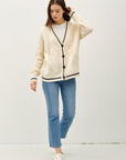 Be Cool Contrast Trim Cable-Knit V-Neck Cardigan