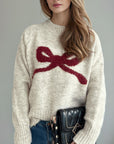 Bow Round Neck Long Sleeve Sweater