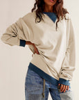 Light Gray Contrast Trim Round Neck Long Sleeve Sweatshirt