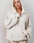 Double Take Half Zip Long Sleeve Hoodie with Kangaroo Pocket