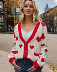 Heart Button Up Dropped Shoulder Long Sleeve Cardigan