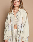 POL Raw Hem Patchwork Dropped Shoulder Jacket