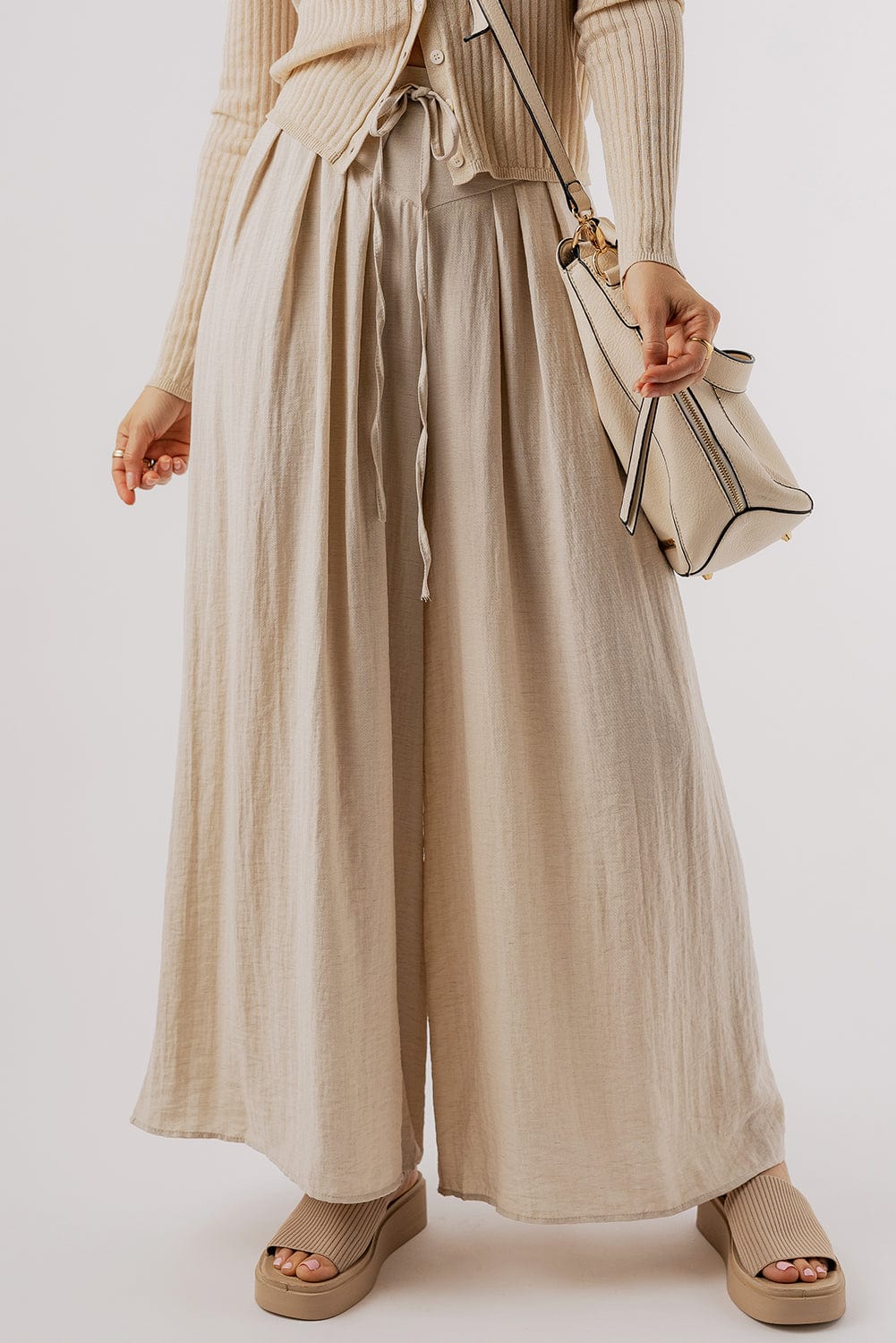 Gray Tied Wide Leg Pants