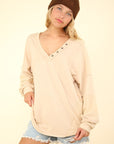 VERY J Washed V-Neck Exposed Seam Knit Top