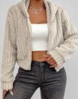 Zip Up Long Sleeve Fuzzy Hooded Jacket