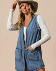 BiBi Braided Trim Open Front Denim Vest with Pockets