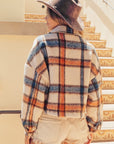 BiBi Brushed Plaid Crop Jacket with Pockets