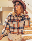 BiBi Brushed Plaid Crop Jacket with Pockets