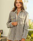 Light Gray BiBi Button Up Corduroy Shacket