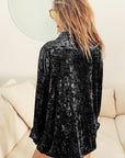 BiBi Button Up Long Sleeve Velvet Shirt