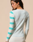 BiBi Contrast Striped Asymmetrical Hem Knit Top