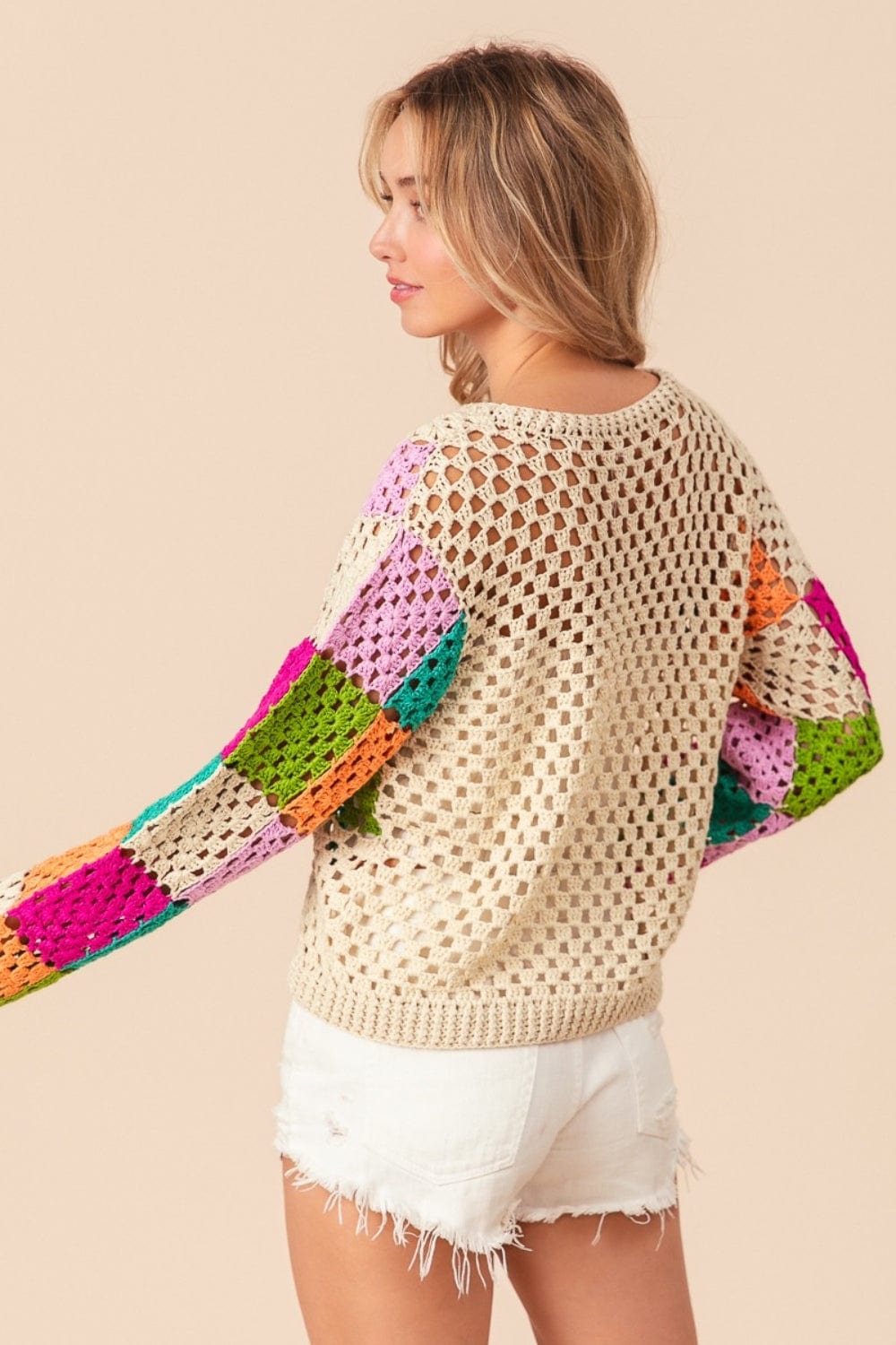 Wheat BiBi Multi Color Checkered Long Sleeve Knit Top