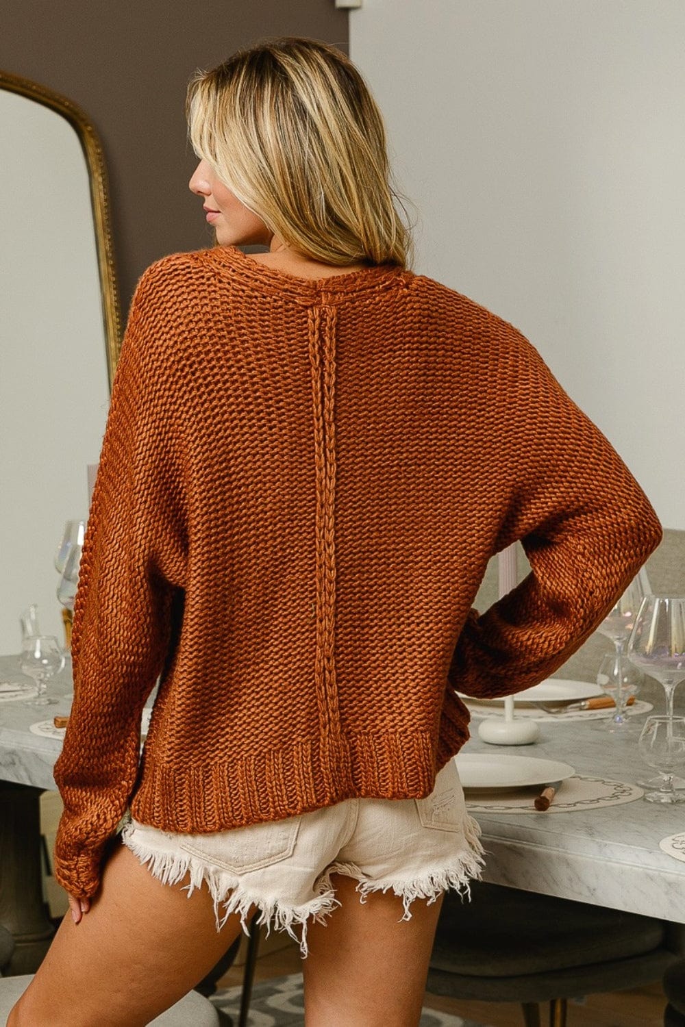 Sienna BiBi V-Neck Cable Knit Sweater