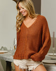 Rosy Brown BiBi V-Neck Cable Knit Sweater