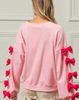 BiBi Velvet Ribbon Bows Long Sleeve Round Neck Sweatshirt