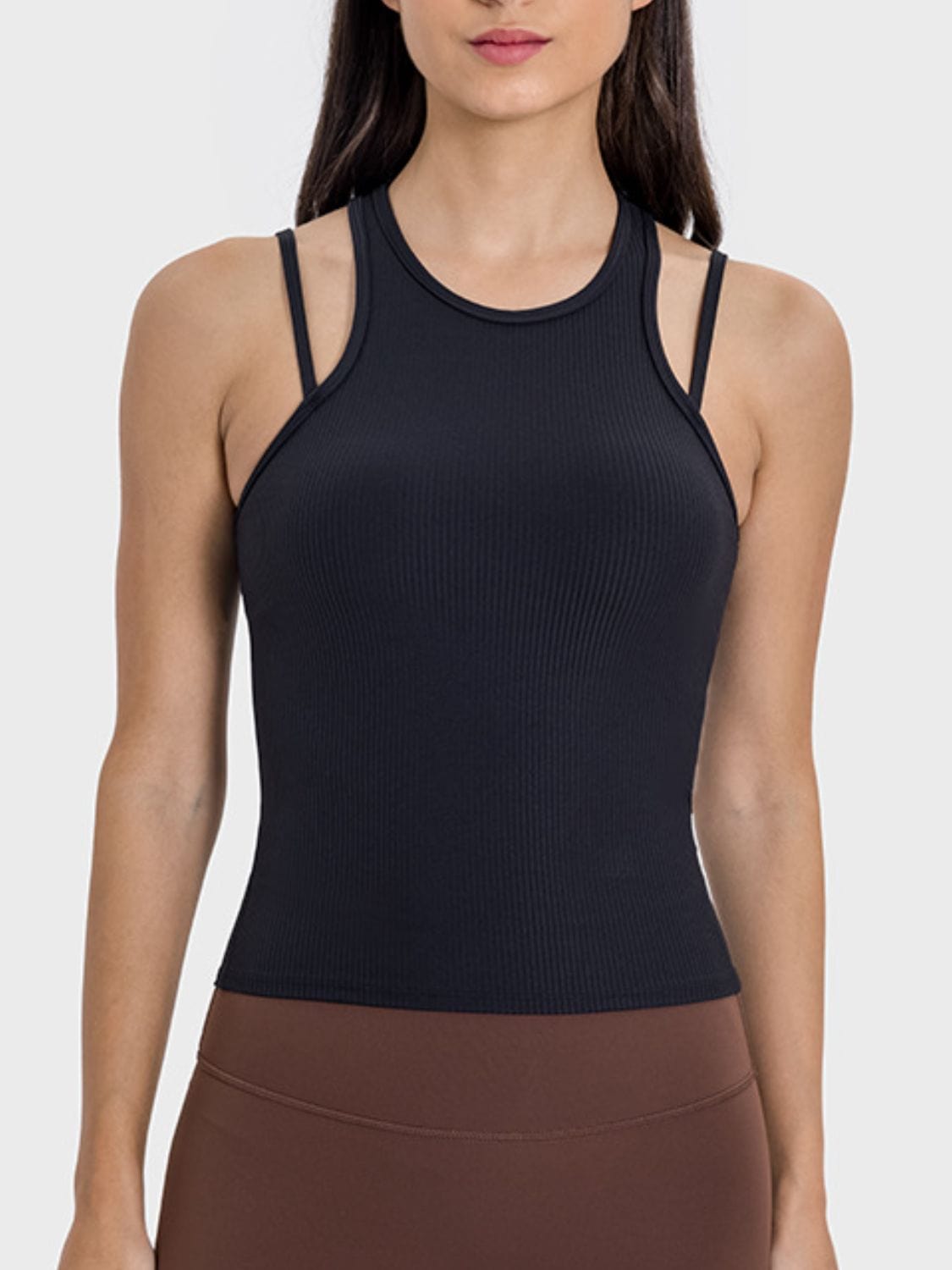 Light Gray Cutout Round Neck Racerback Active Tank