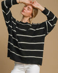 Umgee Wool Blend Striped Round Neck Sweater