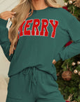 MERRY Round Neck Long Sleeve Top and Shorts Lounge Set