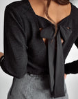 Bowknot V-Neck Long Sleeve Blouse