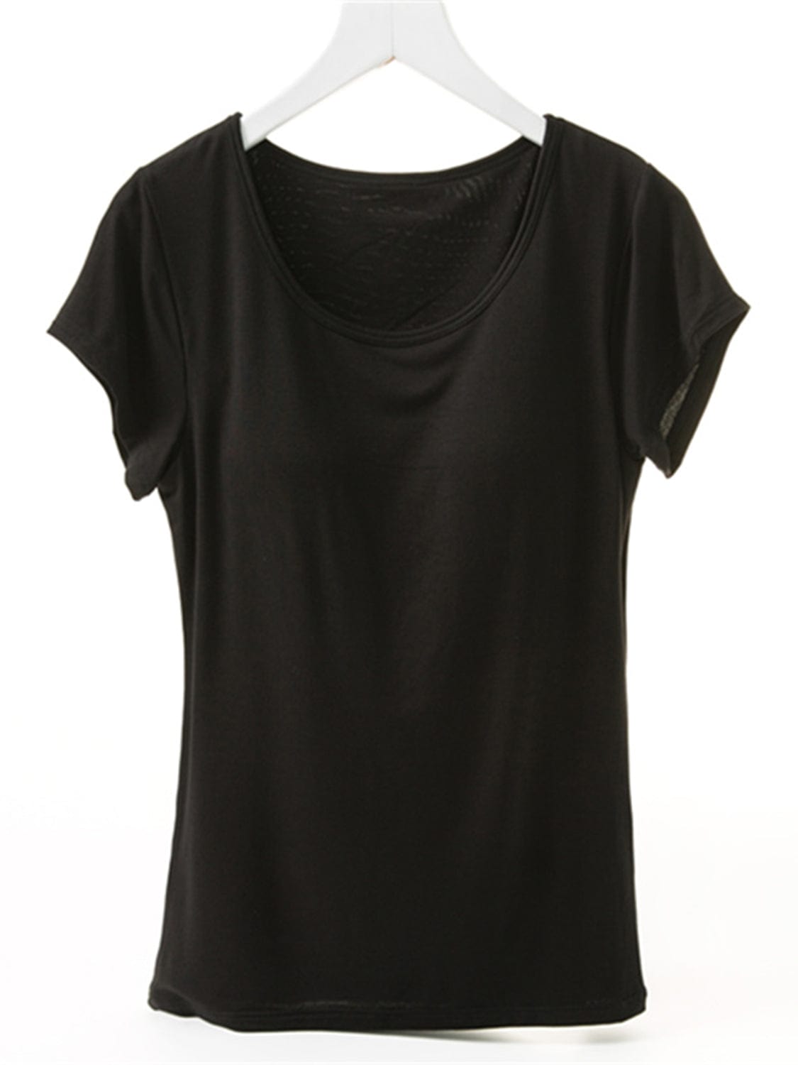 Black Round Neck Short Sleeve T-Shirt with Bra