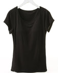 Black Round Neck Short Sleeve T-Shirt with Bra