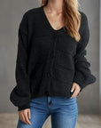 Button Down V-Neck Long Sleeve Cardigan