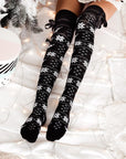 Christmas Element Bowknot Ribbed Trim Over Knee Stockings