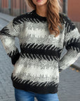 Contrast Round Neck Dropped Shoulder Sweater