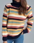 Contrast Stripes Turtleneck Long Sleeve Sweater