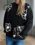 Flower Round Neck Long Sleeve Sweater