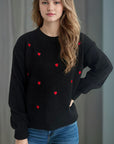 Heart Round Neck Long Sleeve Sweater