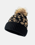 Leopard Pom-Pom Cuffed Beanie