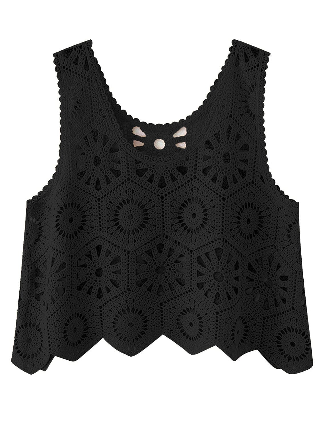 Black Openwork Round Neck Knit Vest