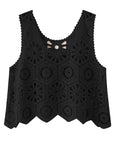 Black Openwork Round Neck Knit Vest