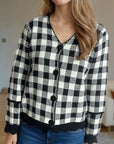 Plaid V-Neck Button Up Cardigan