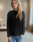 Round Neck Drop Shoulder Long Sleeve Sweater