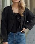 Tied Dropped Shoulder Long Sleeve Cardigan