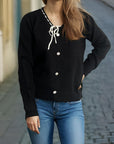 Tied V-Neck Long Sleeve Sweater