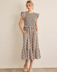 Light Gray In February Floral Smocked Ruffled Midi Dress