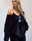 Basic Bae V-Neck Dropped Shoulder Long Sleeve Sweatshirt with Bra