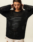 Black BiBi Round Neck Openwork Knit Cover Up