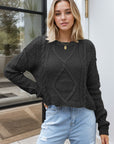 Cable-Knit Round Neck Dropped Shoulder Sweater