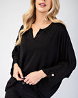 Celeste Full Size Notched Three-Quarter Sleeve Blouse