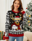 Christmas Pattern Round Neck Long Sleeve Sweater