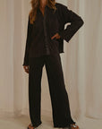 Collared Neck Long Sleeve Top and Pants Lounge Set