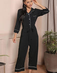 Contrast Belted Lapel Collar Jumpsuit