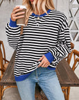 Gray Contrast Striped Long Sleeve Sweatshirt