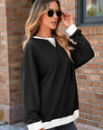 Dark Slate Gray Contrast Trim Round Neck Long Sleeve Sweatshirt